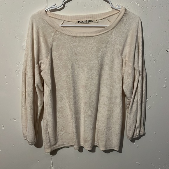 Michael Stars Vali Velvet Balloon Sleeve Light Pink Velour Top S - Picture 3 of 5